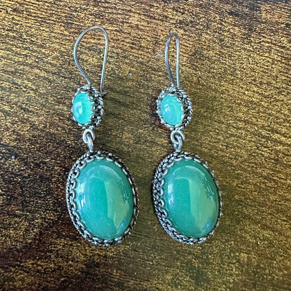 Artisan Crafted Sterling Silver Green Aventurine Dangle Earrings